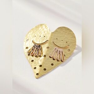 Anthropologie Metal Heart Face Brooch, NWT